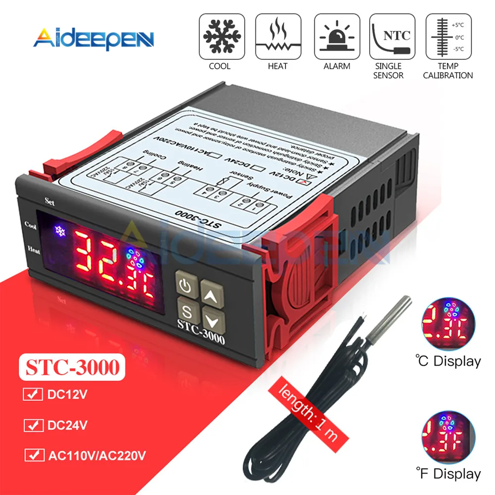 

10A 12V 24V AC 110V 220V Digital LED Temperature Controller STC-3000 for Arduino Cooling Heating Switch Thermostat NTC Sensor