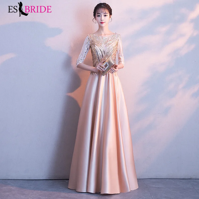 

New Arrival Ladies Long Evening Dresses 2019 Elegant Short Sleeve O-Neck Lace Plus Size Formal Gowns Robe De Soiree ES1395