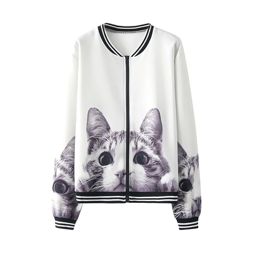 

Hoodies Women Oversized Hoodie Sweatshirt Women Winter Baseball Clothes Animal Cat Print Zipper Pockets Jacket Coat Sweat Femme