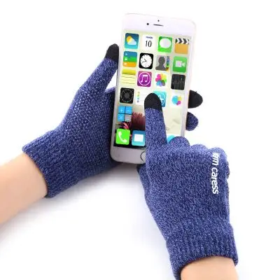 Зимние женские и мужские перчатки, вязаные перчатки для смартфона, высококачественные плотные теплые шерстяные кашемировые однотонные перчатки для мужчин, ручная работа - Цвет: Navy