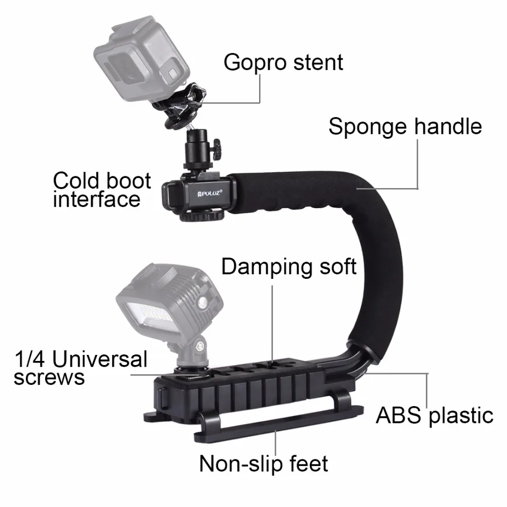Puluz para Steadycam U-grip em Forma de c Estabilizador com Tripé Adaptador de Braçadeira de Telefone para Steadicam Handgrip Câmera Cabeça Dslr Estabilizador - Image 4