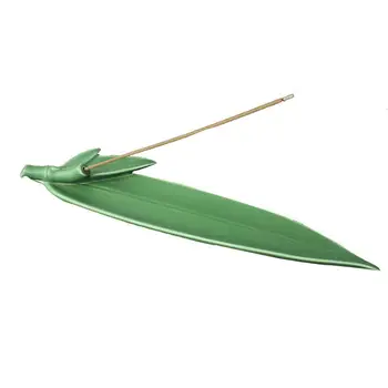 

Fashion Traditional Buddha Stick Incense Holder Vintage Buddhist Temple Supplies Chinese Green Leaf Boat Incense Burners