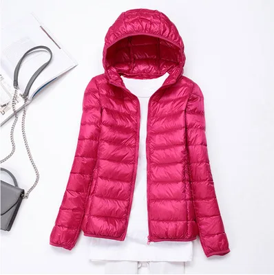 Новинка, ультра-светильник, утиный пух, куртки для женщин, с капюшоном, зимнее пальто, длинный рукав, теплый, тонкий, 6XL размера плюс, куртка, женская одежда - Цвет: Rose Red  Style 1