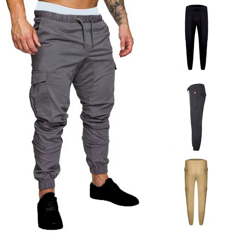 

2019 Men's Hip Hop Joggers Pants Streetwear New Brand Pants Men Multi-pocket Solid Pants Elastic Waist Sweatpants Trousers Male