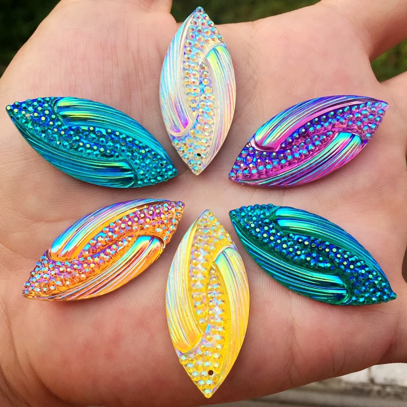

12Pcs 18*39mm AB Resin Horse eye Rhinestone applique Flatback stones and crystals Buttons For Craft Garment -E35