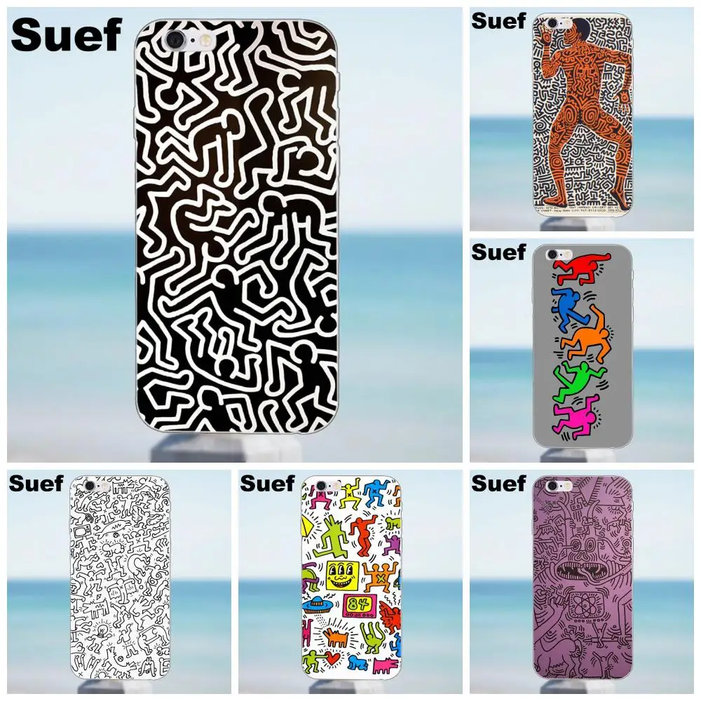 Suef Funny Keith Haring работает для iPhone X 4 4S 5 5S 5C SE 6 6S 7 8 Plus Galaxy J1 J3 J5 J7 A3 A5 2016 2017 мягкий TPU