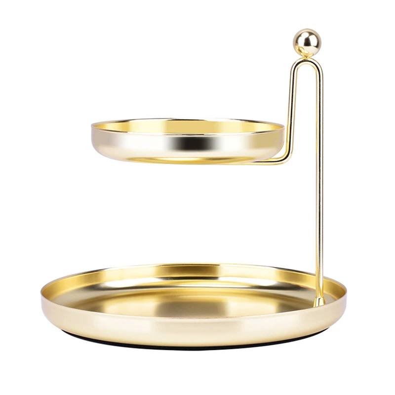 

Gold/Rose Metal Double-Layer Cosmetic Perfume Storage Tray Dish Decoration Plate Trays Gift Jewelry Ring Bread Dessert Black