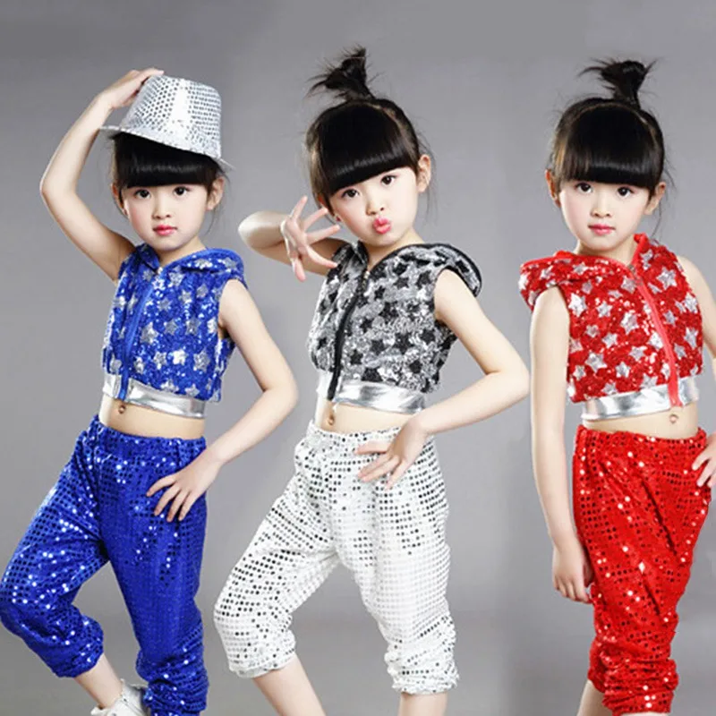 Kids Dancewear Set Boys Girls Sequined Stage Performance Costume Modern