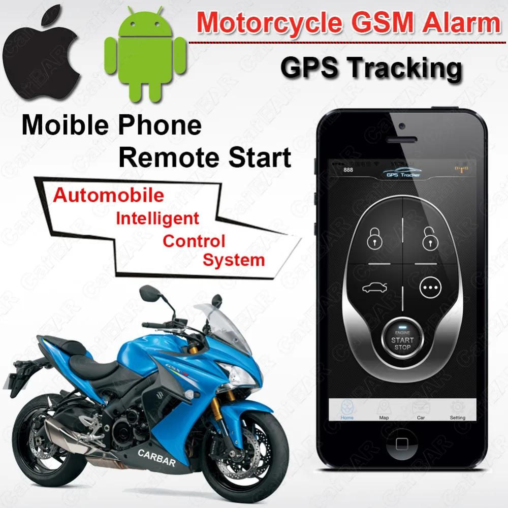 IOS Android водонепроницаемый двигатель мотоцикла GSM gps слежение сигнализация без ключа система входа забор превышение скорости SMS шок ACC триггер сигнализация