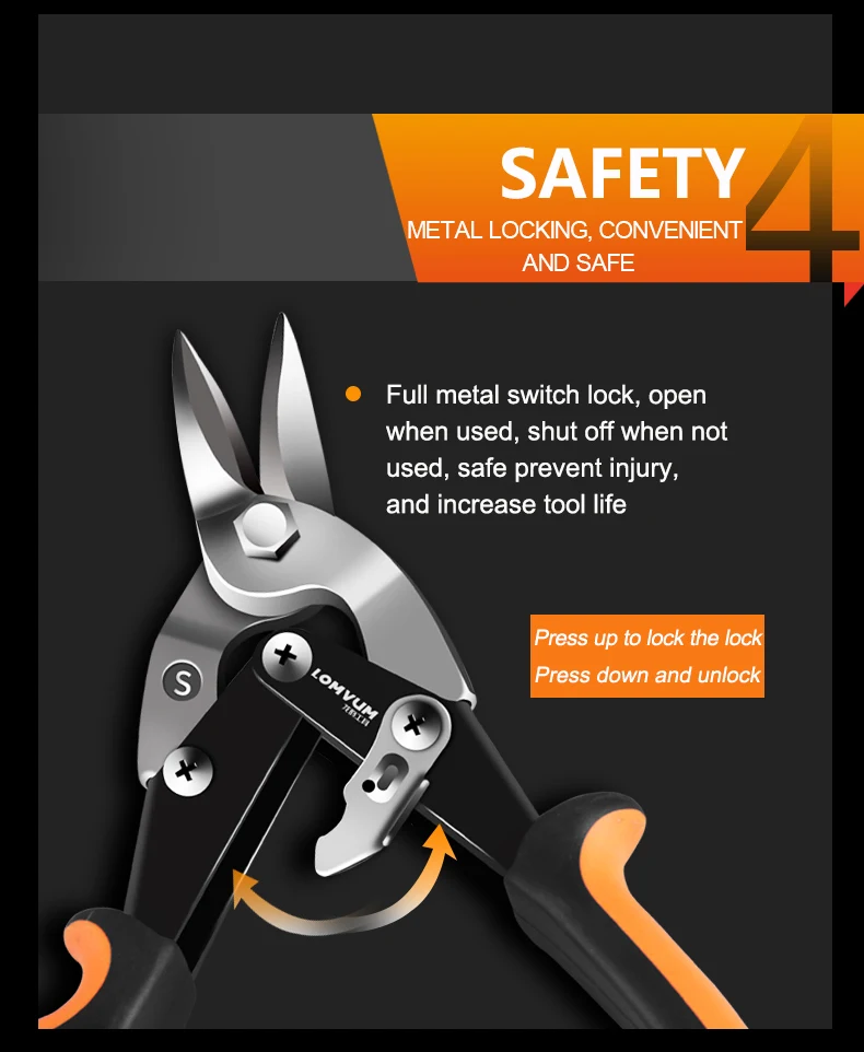 LOMVUM 10" Metal Sheet Tin Snips Cutting Scissors PVC Pipe Cutter Shear Pliers