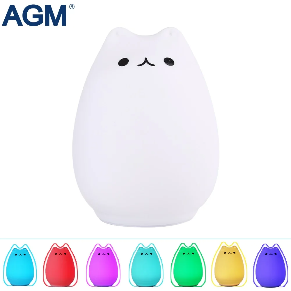 

Rechargeable 7 Colors Cat Silicone LED Night Light 2 Modes Touch Sensor Children Cute USB Night Lamp Bedroom Light For Baby Gift
