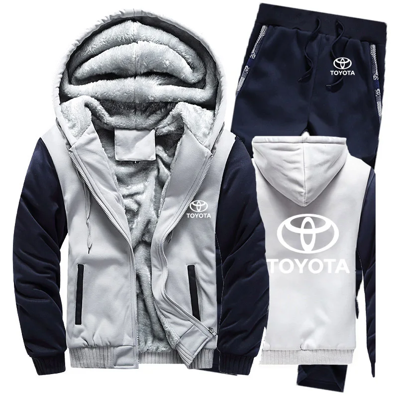 Толстовки для мужчин с логотипом автомобиля Тойота, мужские толстовки с капюшоном, костюм зимний толстый теплый флис, хлопковый спортивный костюм на молнии, мужская куртка+ штаны, комплекты из 2 предметов - Цвет: 816