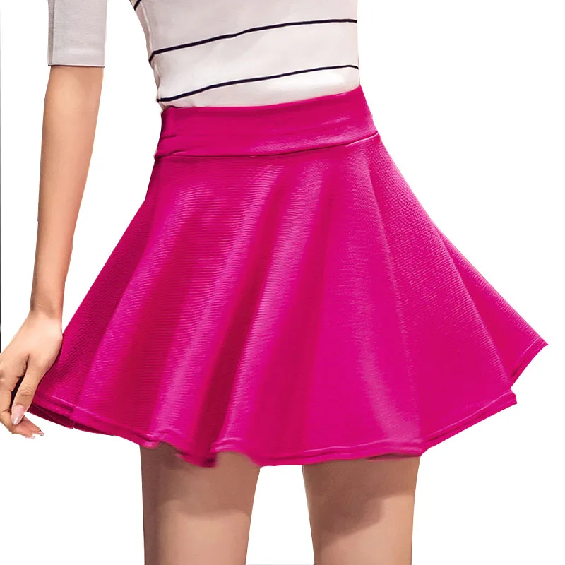 Весенняя плиссированная короткая женская мини-юбка-пачка с завышенной талией размера плюс, школьные женские юбки, летняя однотонная женская юбка Лолиты