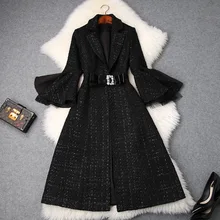 Женская зимняя одежда в европейском и американском стиле, новые твидовые пальто с рукавами-рогами и бантом
