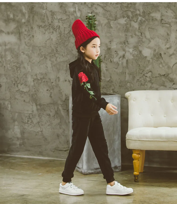 spring autumn winter hooded velour kids girl clothes coats pants sets sports little big girls clothing sets spring autumn 2017 black tops and pants  4 5 6 7 8 9 10 11 12 13 14  years old little big teenage girls set girl 2017 child girl set  (14)