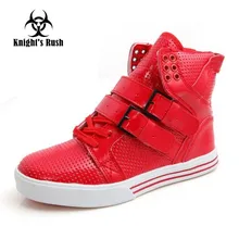 New Fashion High Top Casual Shoes For Men PU Leather Lace Up Red White Black Color