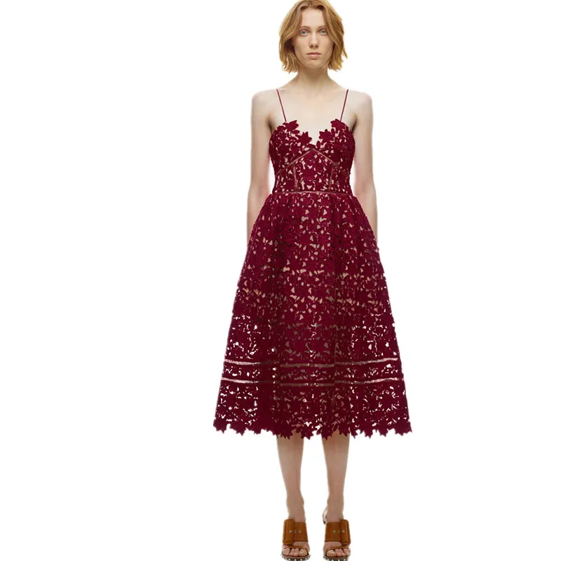 

SMTHMA 2019 New arrive self portait Dress Spring and Summer Luxury Runway Sexy V-neck flower Lace Dress