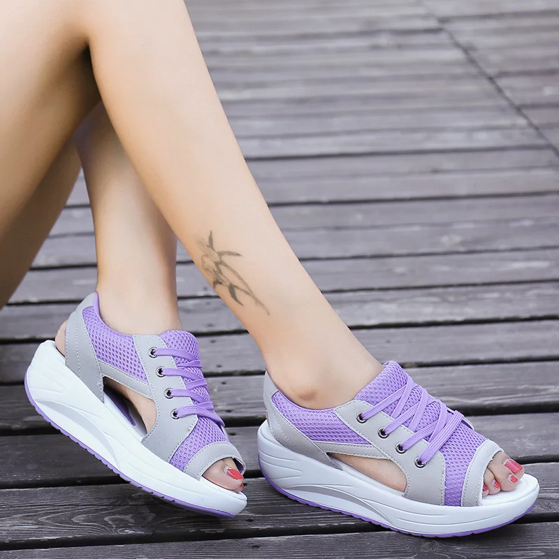 JINBEILEE New Muffin Bottom Sandals Thick Bottom Wedges Breathable Sports Shoes Women's Mesh Shoes Comfortable Casual Shoes