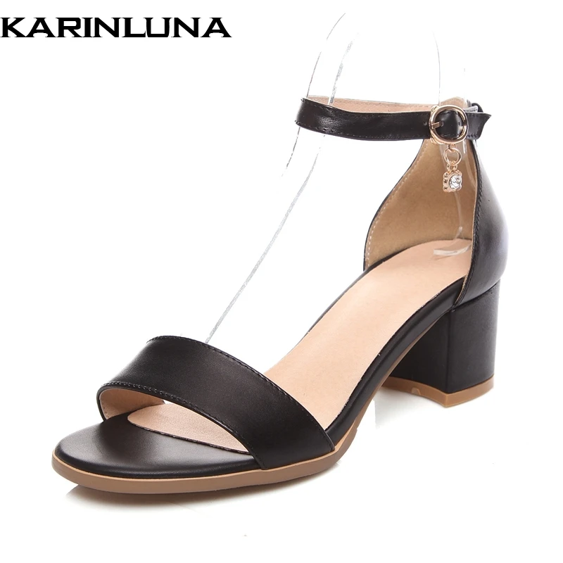 

Karinluna Cow Leather New Open Toe Buckle Strap Women Shoes Woman Chunky Heels Summer Sandals Large Size 33-43