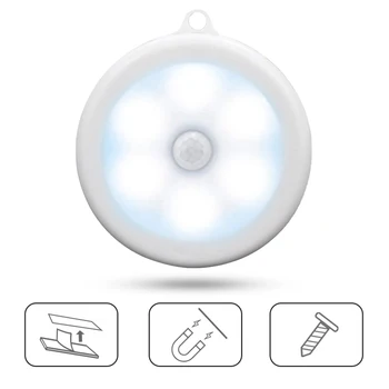 

Dozzlor 6PCS 6 LEDs Infrared Motion Sensor Night Light Dia 80mm Wireless Detector Light Auto On/Off Lamp Protect Eye Lamp