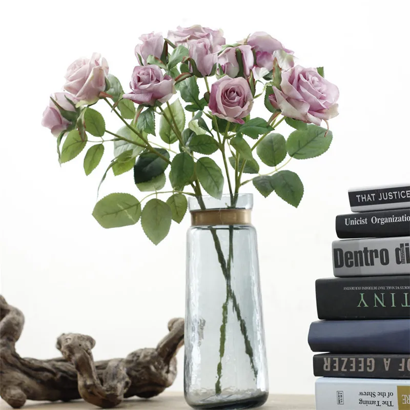 Flone 5 Heads Real Touch Rose Flower Branch Artificial Rose Flower Bouquet Fake Flower Wedding Home Office Party Decor Art (4)