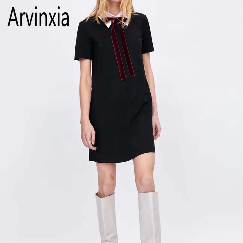 Arvinxia ZA сексуальное однотонное женское мини платье с галстуком бабочкой Новое