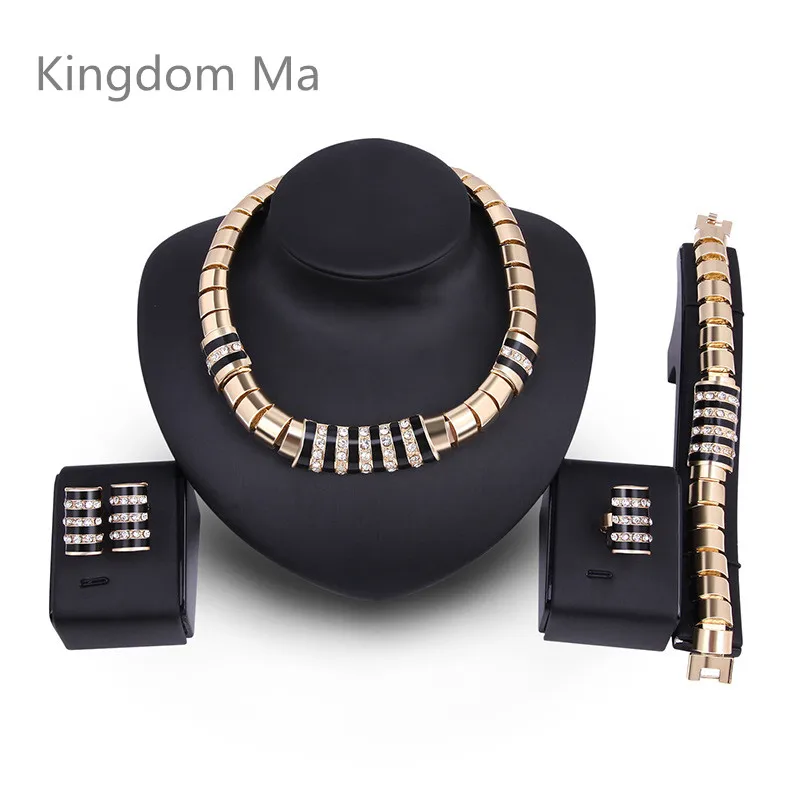 

Kingdom Ma New Nigerian African Wedding Jewelry Sets For Brides Crystal Dubai Gold Jewellery Set For Women Accessories Party