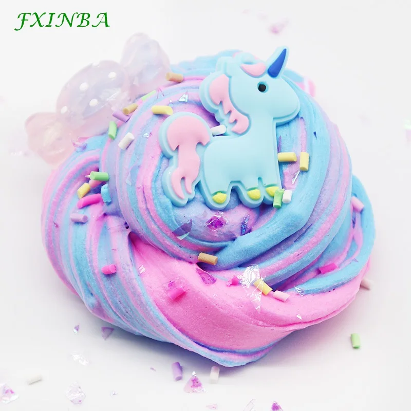 FXINBA розовый синий слизи Пушистый Единорог талисманы Floam Дети моделирование Полимерная глина игрушки безопасный хлопок Slime Box антистресс пластилин