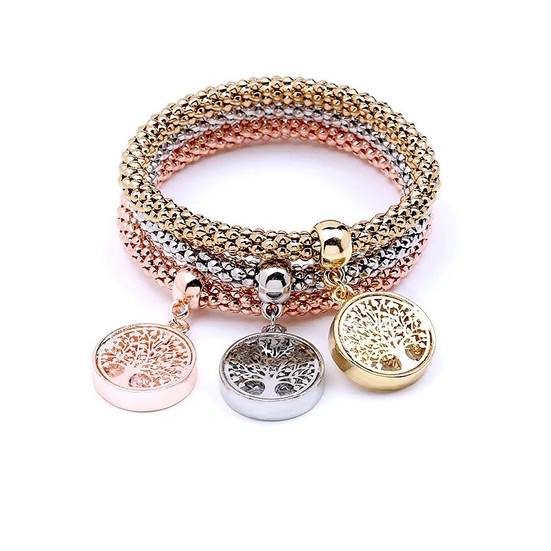 2018 Bracelets For Women Gold And Silver Bracelets Men'S Bracelet On Hand Tricolor Suit Hollowed Out Life Tree Pendant Braceletss Corn Chain Bracelet Female