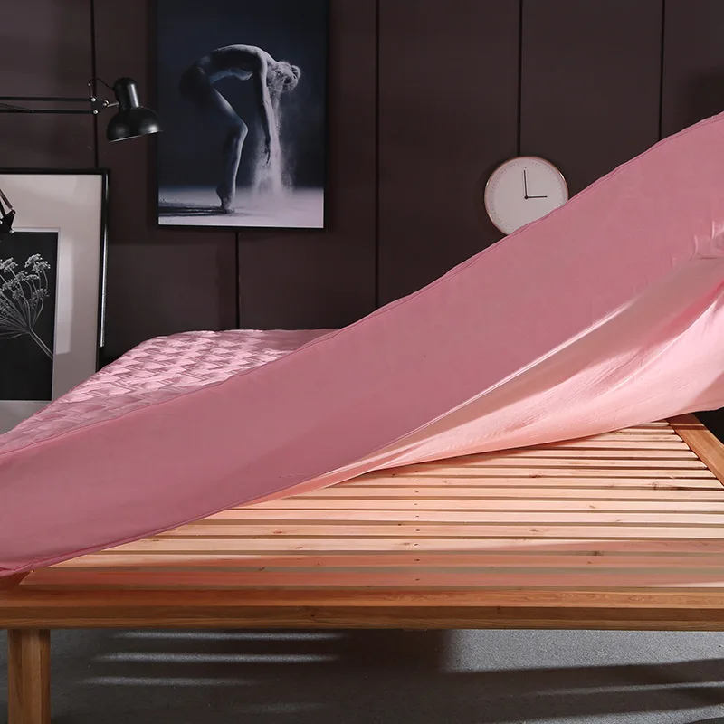 Thicken Solid Color Bed Mattress Cover Protector Pad Quilted Fitted Sheet Bed 6 Sides All Sealed With Zipper Home Hotel Textile