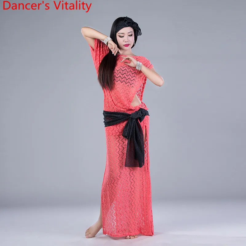 Professional Belly Dance Costumes Lace Belly Dance Set 3Pcs Hearddress+Dress+Scarf For Women Ballroom Dance Suit For Girls
