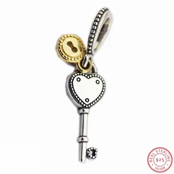 

Valentine Day Gift Key to My Heart Pendant DIY Fit PANDORA Charms Silver 925 & 14K Gold Original for Women Jewelry Making FL683K