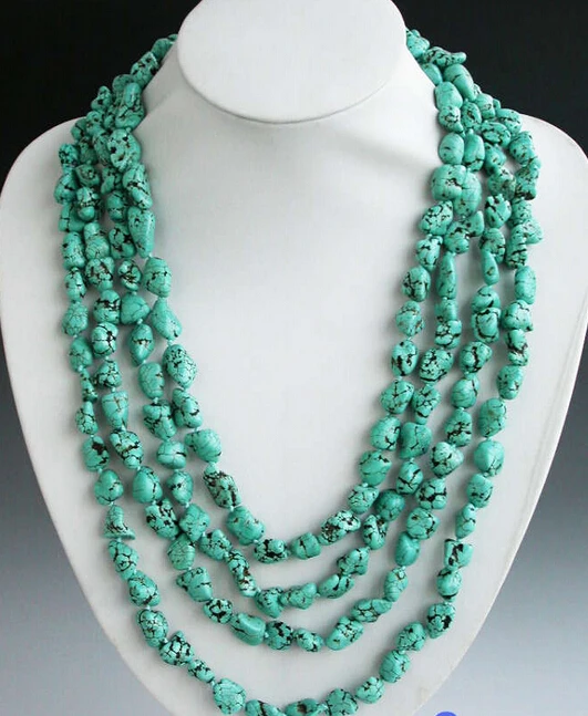 

ddh002838 Long 100" 14MM baroque blue abnormity turquoise BEAD NECKLACE