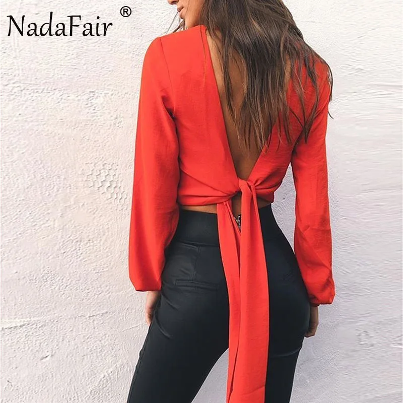 Женские шифоновые блузки Nadafair белые черные красные вечерние с длинным рукавом v