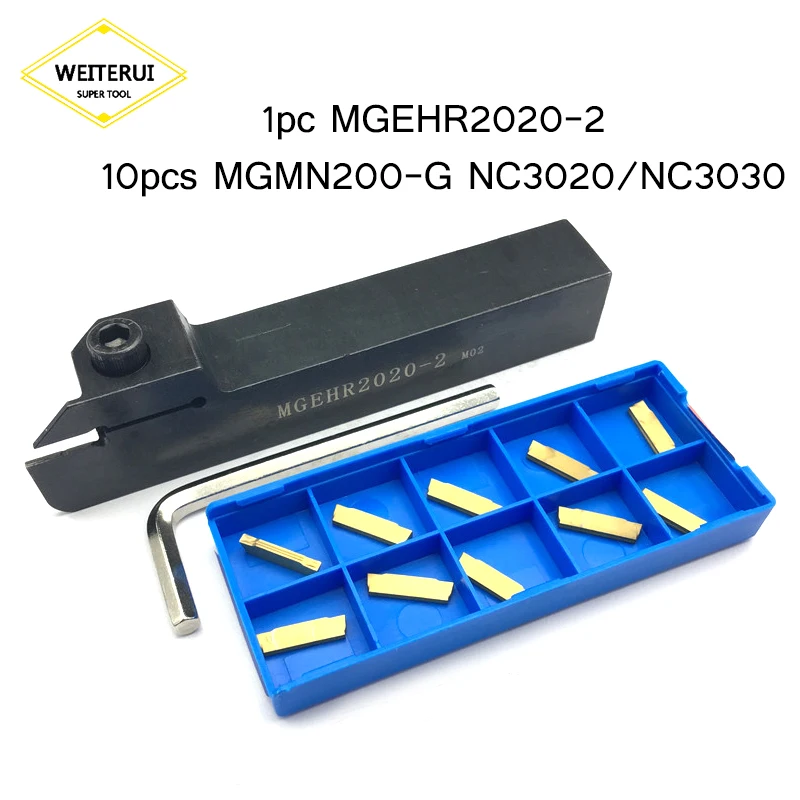 

MGEHR2020 MGEHR1616 Grooving Tool Holder+10pcs MGMN200 Carbide Inserts Lathe grooving Cutter Plate Wrench Lathe Turning Tool Set
