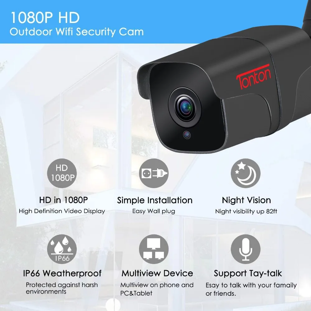 Tonton 720P/1080P Wifi IP Camera Onvif Two-Way Audio 2.0MP HD Outdoor Weatherproof Email Alert XMEye IR CCTV Surveillance Camera Tonton 720P/1080P Wifi IP Camera Onvif Two-Way Audio 2.0MP HD Outdoor Weatherproof Email Alert XMEye IR CCTV Surveillance Camera