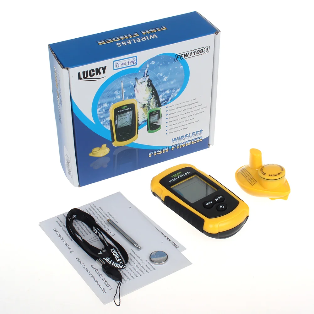 Suerte FFW1108-1 buscador de peces alarma inalámbrica Fishfinder 125kHz 90 grados eco sirena 40 M/130FT echosonda profundidad sonar para la pesca - 6