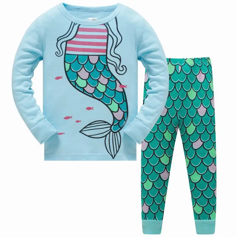 Детский пижамный комплект; весенние пижамы для маленьких девочек с изображением русалки; пижамы для детей с изображением миньонов; Осенняя детская одежда с изображением Даши-путешественницы и Эльзы - Цвет: mermaid body