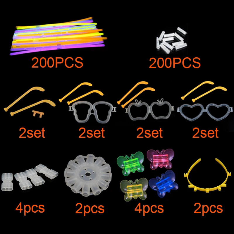 200pcs/set Colorful Glow In the Dark Fluorescence Glow stick Bracelets Necklaces Festival Xmas Party Neon Glowstick Kids Toy 200pcs/set Colorful Glow In the Dark Fluorescence Glow stick Bracelets Necklaces Festival Xmas Party Neon Glowstick Kids Toy