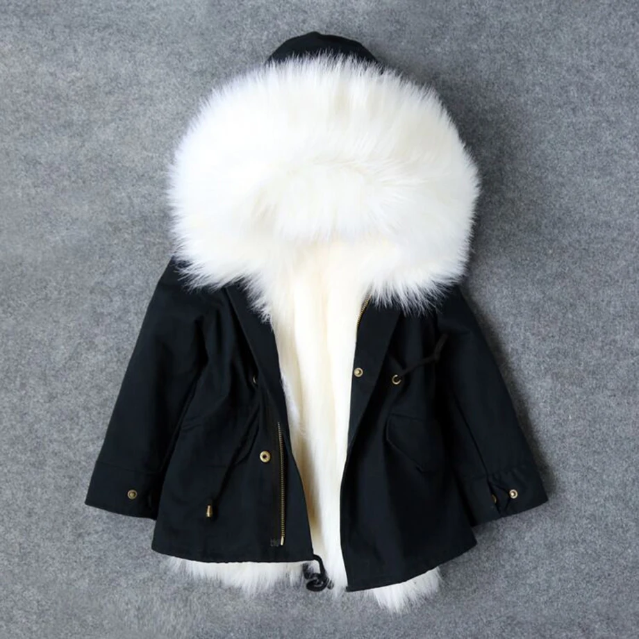 Зимнее пальто для девочек куртка с отстегивающейся подкладкой из искусственного лисьего меха Верхняя одежда для детей ясельного возраста утепленная одежда для маленьких девочек и мальчиков, IY334