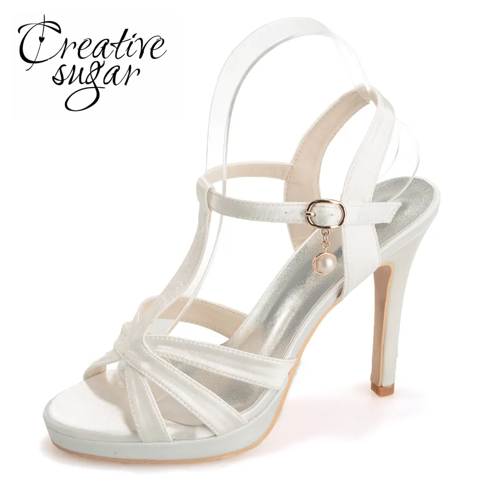 Creativesugar satin T strap sandals strappy stiletto heels