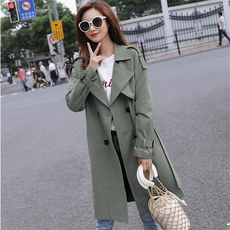 Printemps Manteau Long Blue De khaki pink Mode vent À Double Trench Green Coupe Light Boutonnage Décontracté Kaki Hauts Britannique coat Automne army Femmes Étudiant 2019 Style CdoBxWer