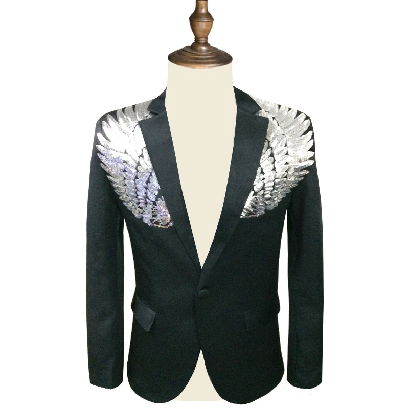 Для мужчин блесток Blazer крыло блесток пиджак Slim Fit пиджак Для мужчин Blazer Sequin Homme цвета: золотистый, серебристый этап DJ Stagewear