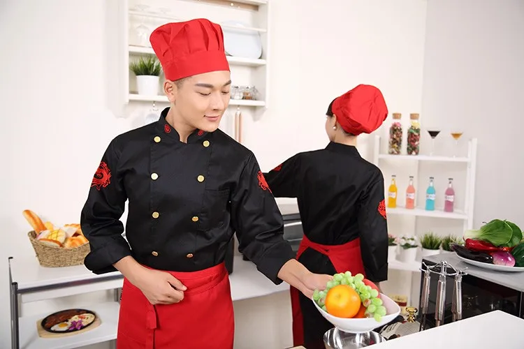 С длинными рукавами с короткими рукавами вышитые Дракона Китайские и западные рестораны шеф-повар ресторана комбинезоны