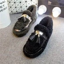 Free shipping 2016 flat casual shoes women’s berber fleece plus velvet tassel shoes lazy boat shoes