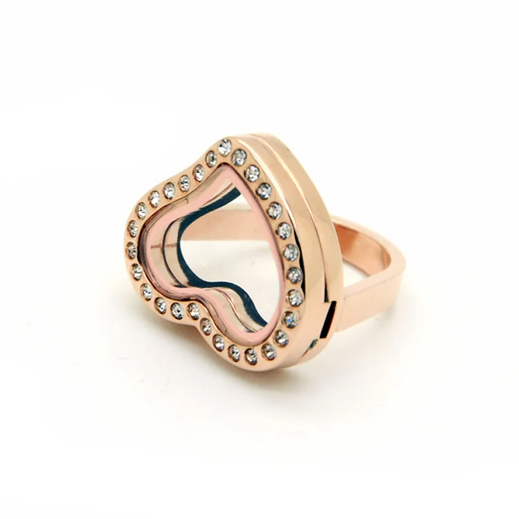 Rose gold heart locket ring with Crystal Locket Ring stainless