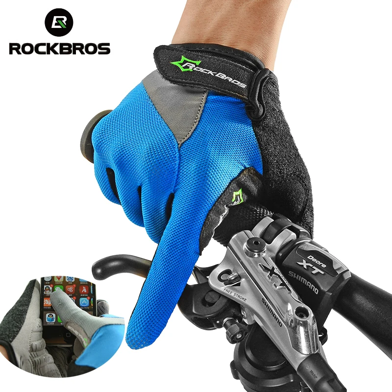 ROCKBROS Закрытые Перчатки Для Горного Велосипеда Сенсорный Экран Велоспортный Полный Палец перчатки для Смартфона Перчатки Мужские Велоперчатки летние Велоперчаток для фитнеса - изображение