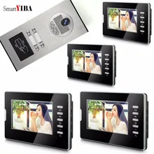 SmartYIBA Fio 7 “Tela Colorida De Vídeo Porta Campainha Do Telefone Intercomunicador Campainha Câmera de Visão Noturna Sistema de Acesso RFID Para 4 apartamento