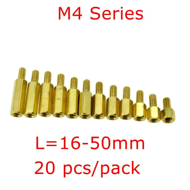 20 шт M4 серии M4* L(16-50 мм)+ E(6 мм) Латунь Медь M4 Шестигранная стойка противостояние Поддержка распорная стойка печатной платы мужчин и женщин