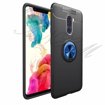 Чехол для Xiaomi Pocophone F1, iPoco F1, силиконовый гелевый Чехол, автомобильный держатель, магнитный кронштейн, кольцо на палец, чехол из ТПУ для PocoF1, чехол - Цвет: blue